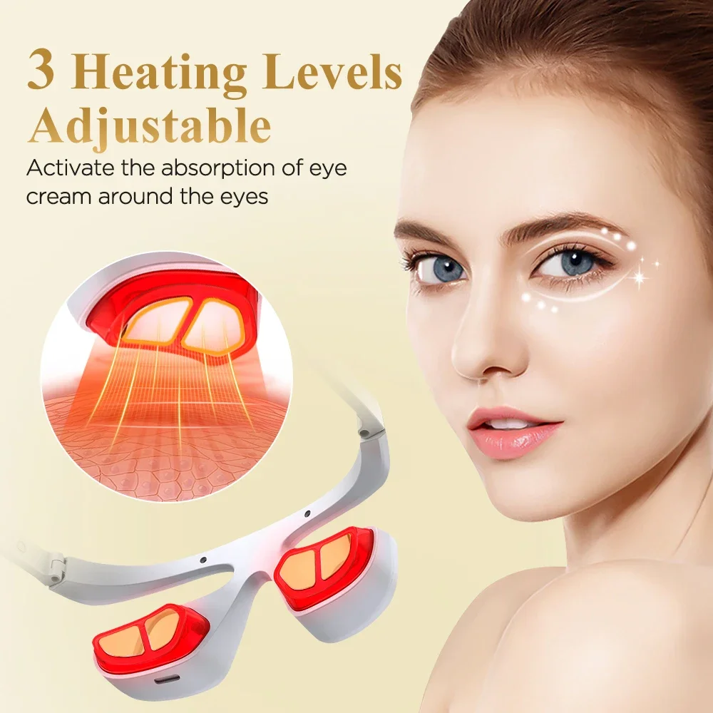 Appareil de thérapie par la lumière rouge sous les yeux, masseur oculaire à microcourant, lunettes de thérapie par la lumière rouge, masseur relaxant pour les yeux 3D, réduit la cernes