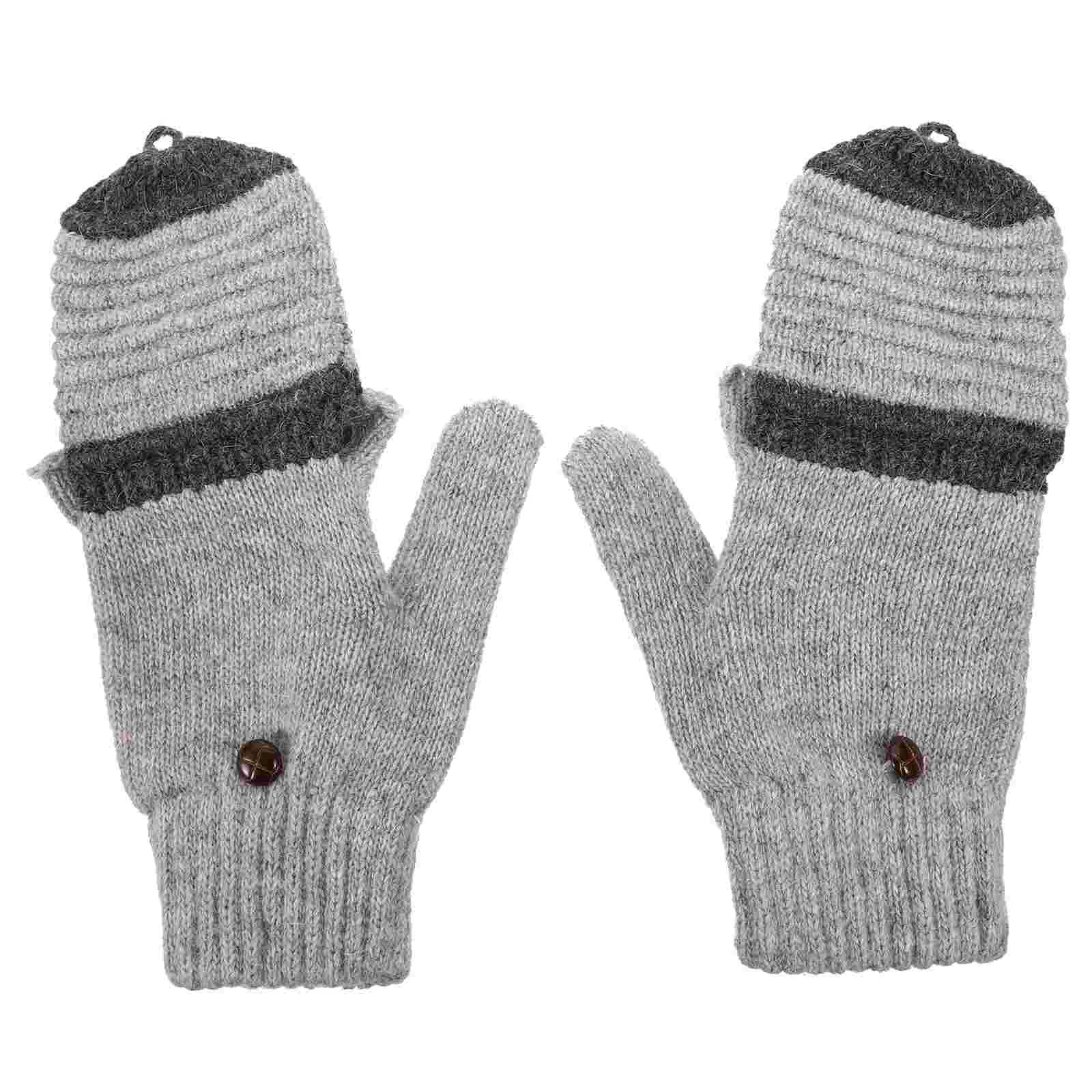 Half Finger Gloves Knitted Ladies Warm Mitten for Women` Daily Use Grey Fabric