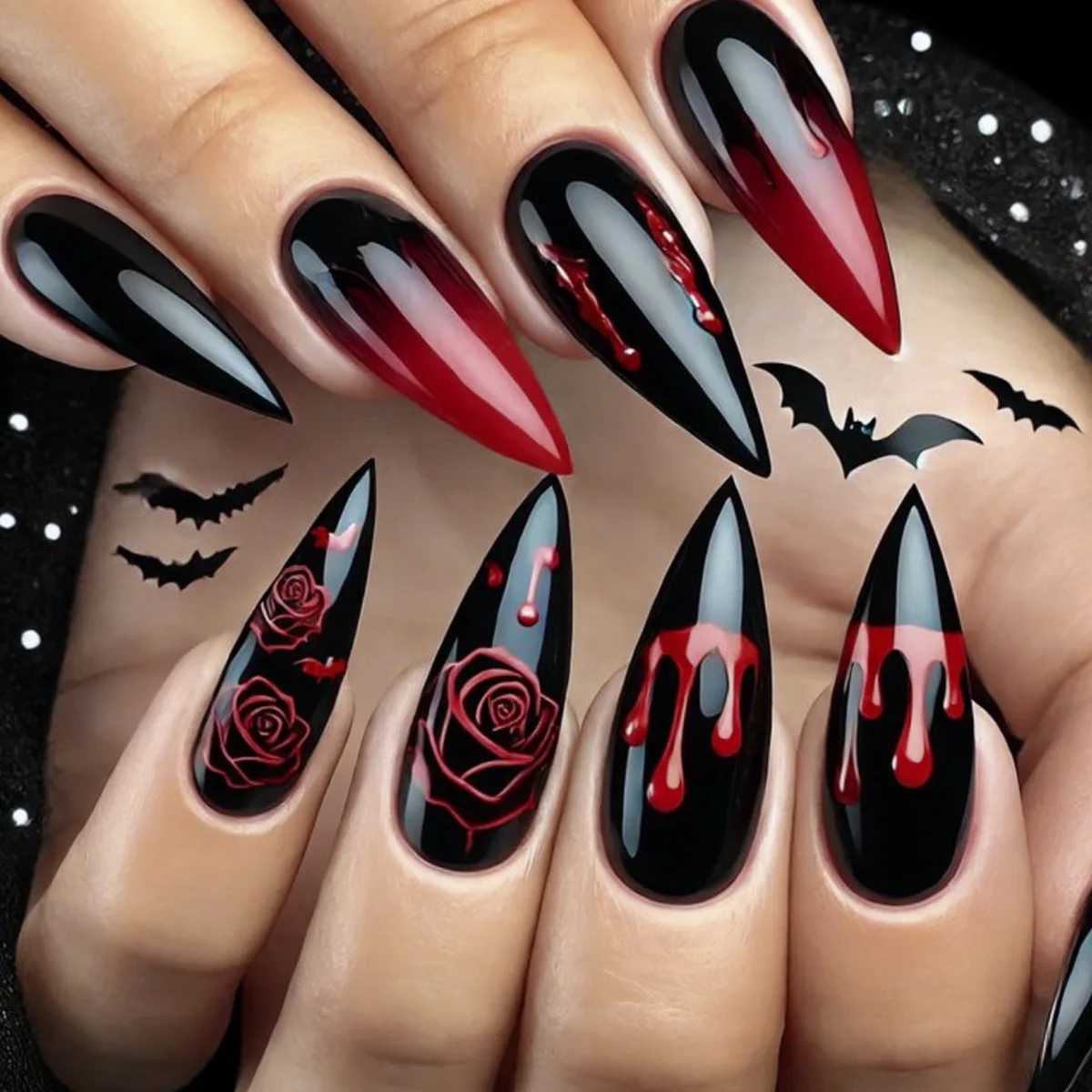 

Хэллоуин Длинные Шпильки Накладные Ногти Градиент Красный/Черный Пресс на Ногти Цветок/Кровь Дизайн Хэллоуин Очаровательный Маникюр 24 Шт.
