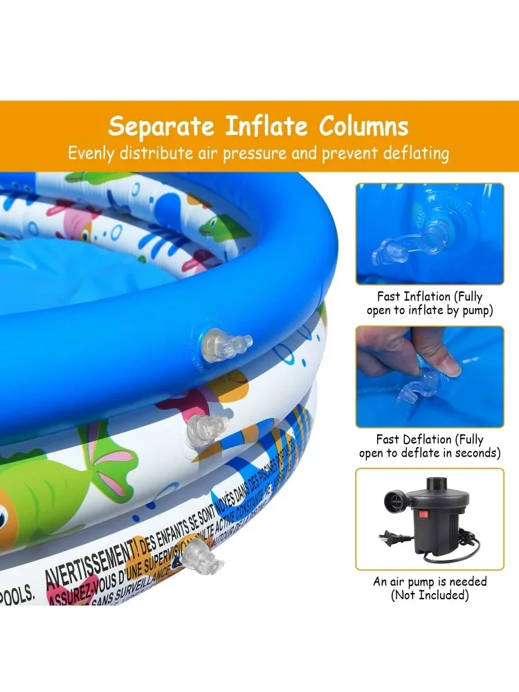 48x10In Inflatable Swimming Pool Blow Up Family Pool For 2 Kids Foldable Swim Ball Pool Center