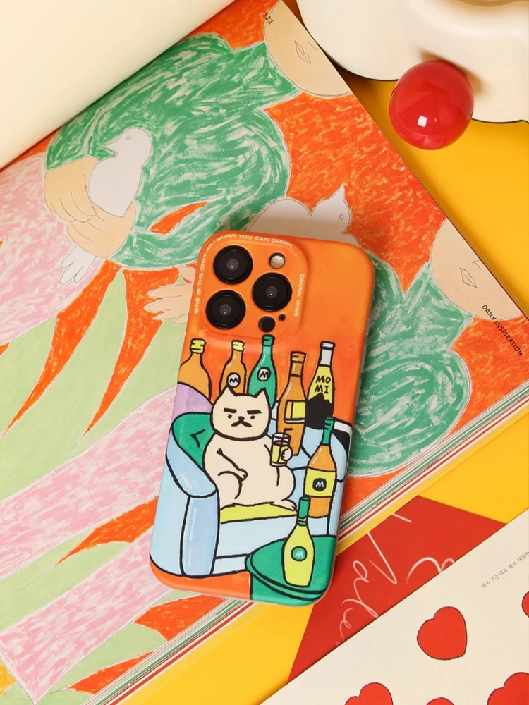 Full Cover Single Layer Phone Case, Suitable for Apple 14 Promax, Fall Protection Case, 13 Cartoon Cute Drunk Mom