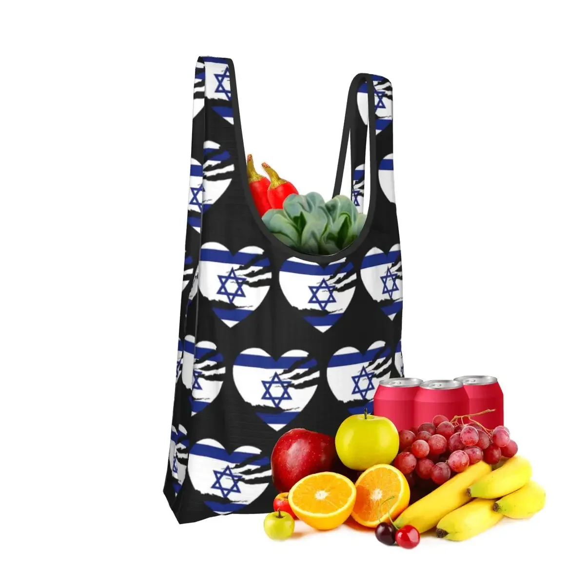 Israel Torn Heart Flag Portable Tote Shopping Bags Large Capacity Shopper Bag Grocery Handbag Shoulder Bag
