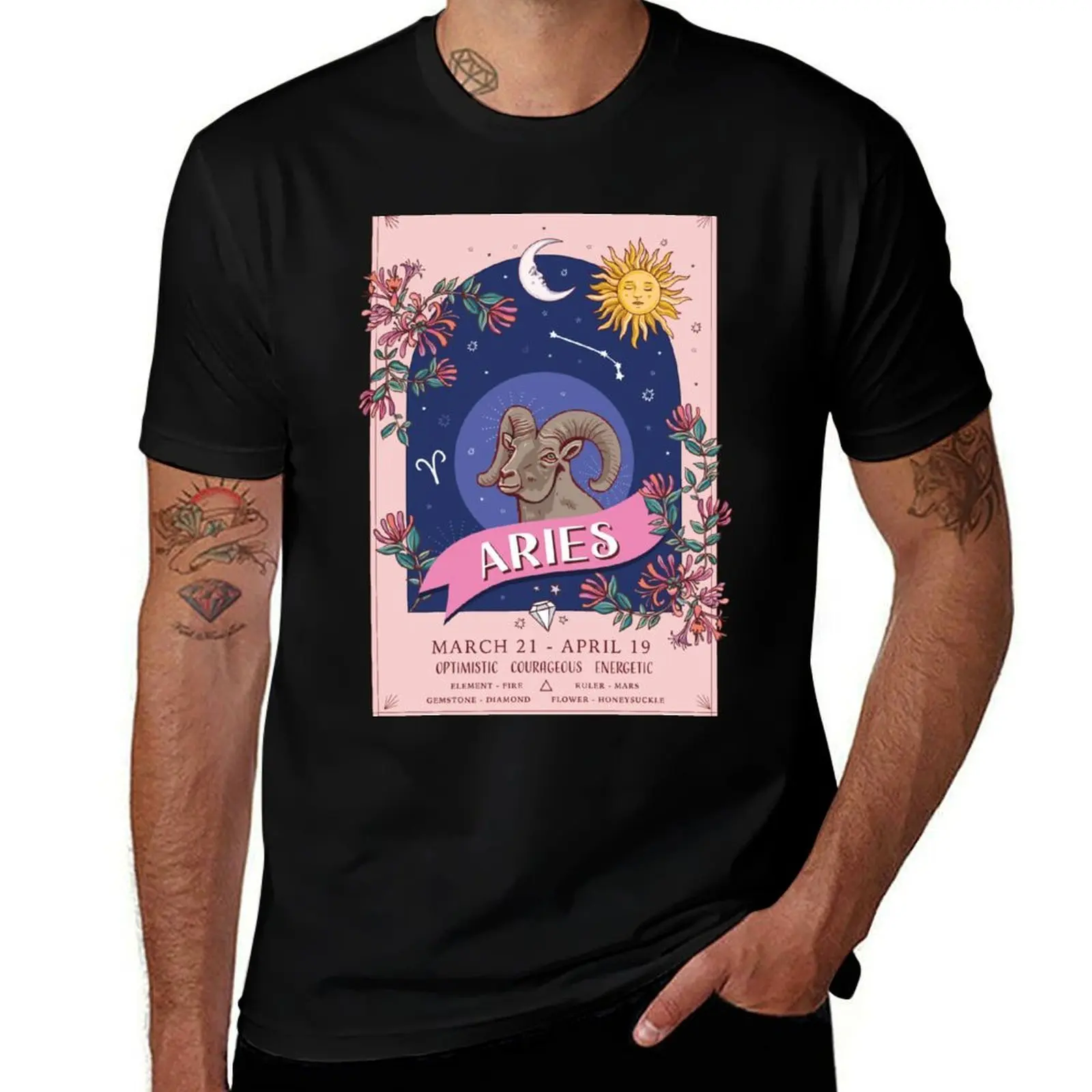 

Aries Zodiac Sign Flowers T-Shirt clothes anime tshirt essential t shirt tops t shirts for men graphic