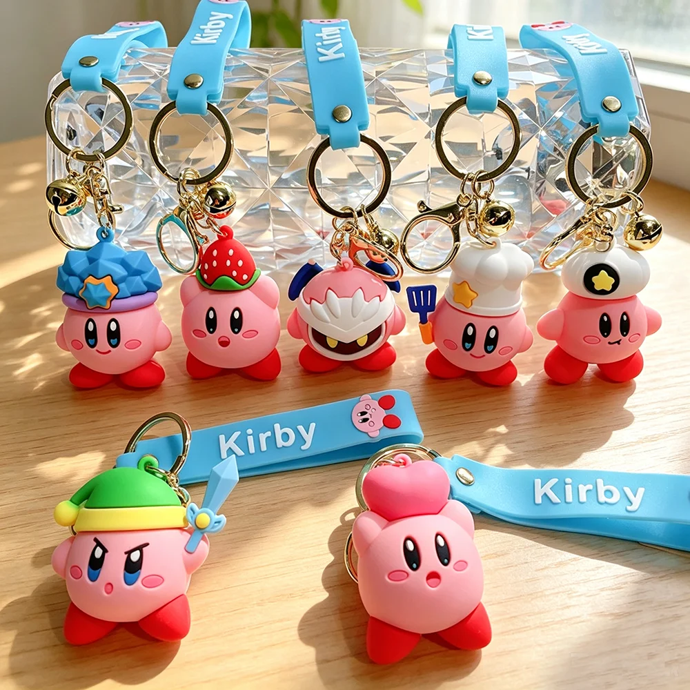 Kawaii Pink Strawberry & Heart Kirby Keychain Cartoon Figure Keyring  Bag  Cute Charm Car Backpack Pendant Decor Fans Gift