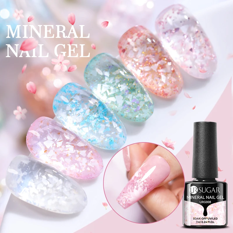 UR SUGAR 7ml Glitter Gel Nail Polish Varnish Spring Jelly Color Mineral Sequins Soak Off UV LED Semi Permanent Nail Art