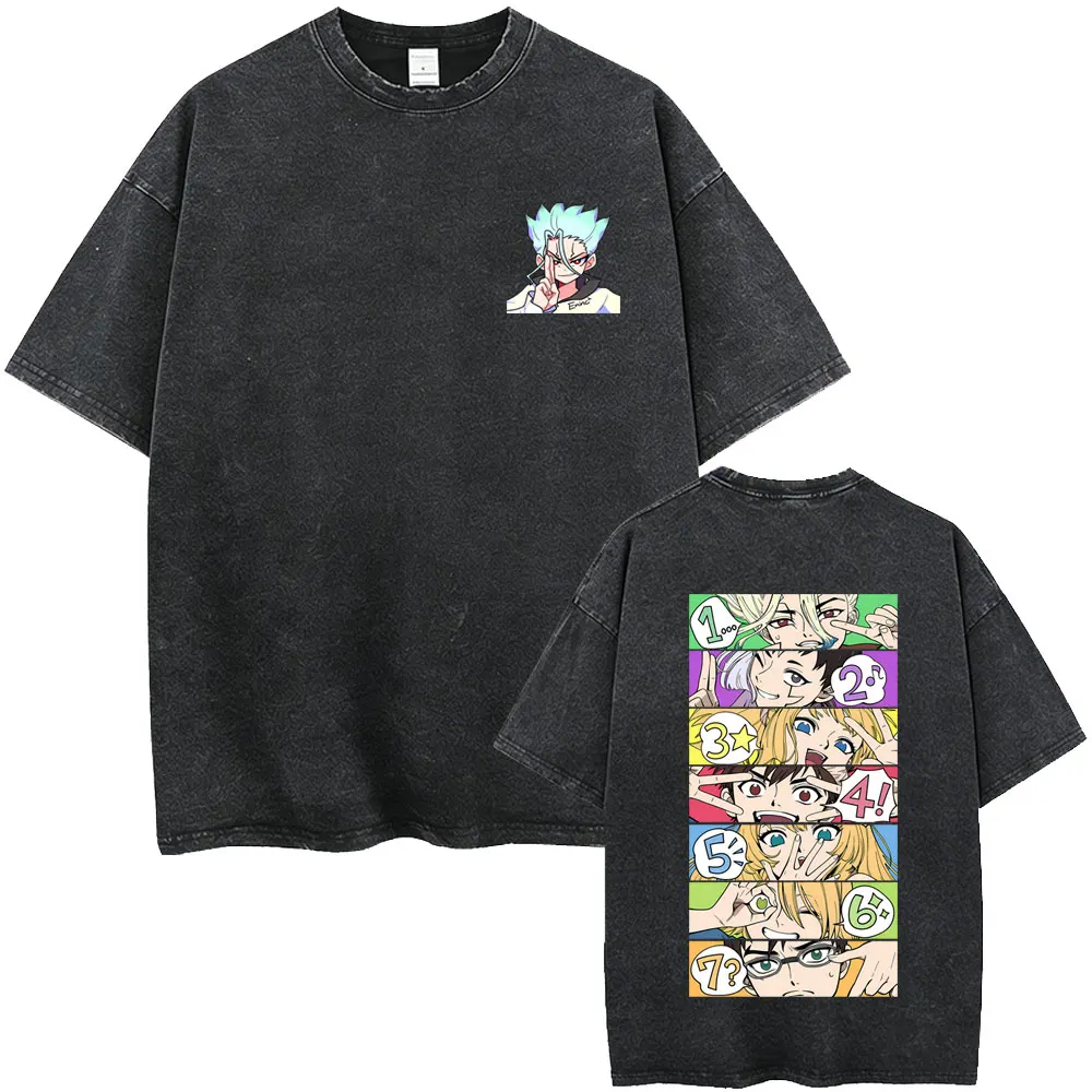 Washed Vintage Anime Dr. Stone Suika Senku Ishigami Graphic T Shirt Men Women Manga Fashion Retro T-shirts Male Oversized Tshirt