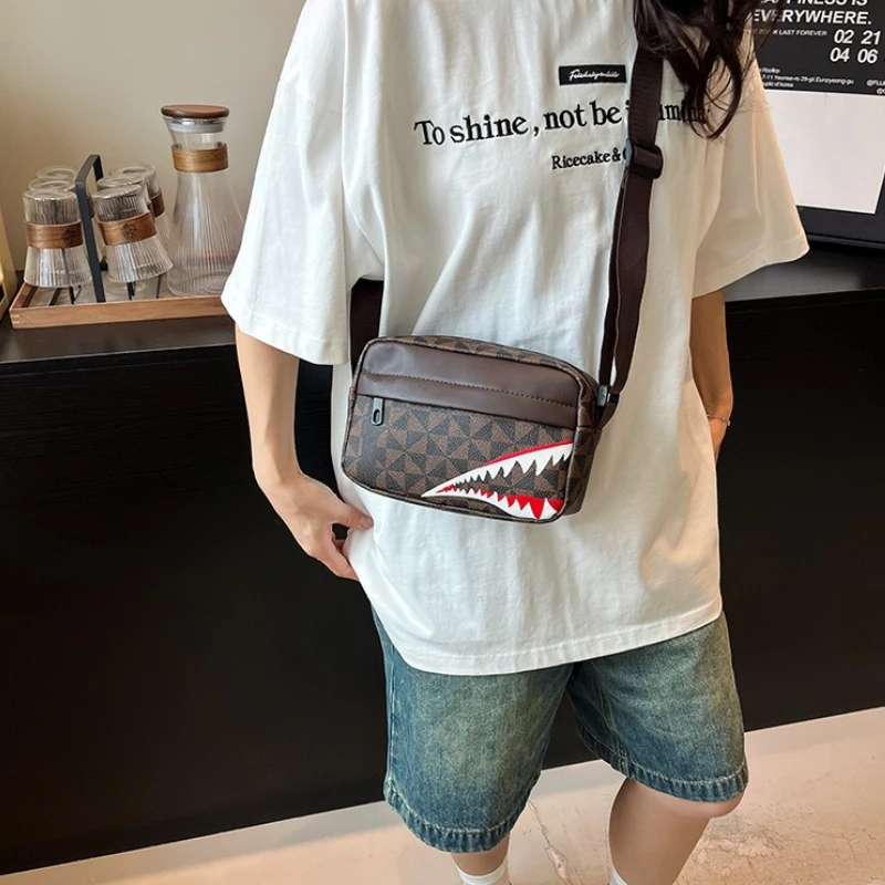 Geometric Print Shark Mouth Crossbody Bags for Women's, Casual Sling Purse, Adjustable Strap, Shoulder Pouch for Daily Outings