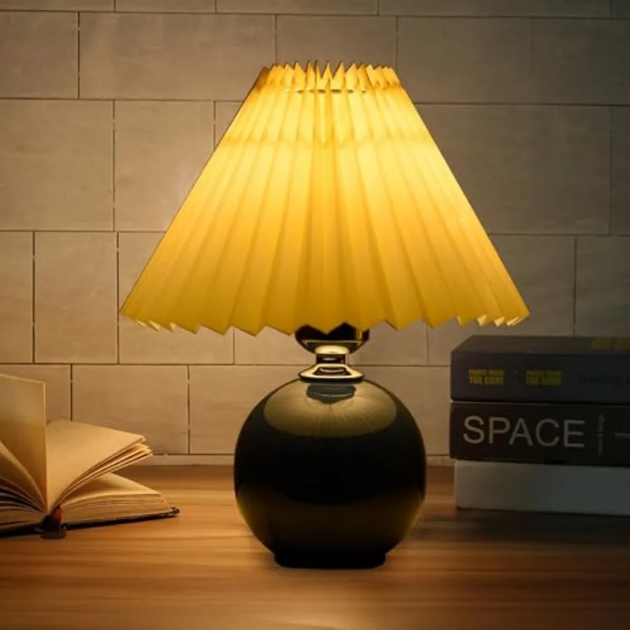 Korean Pleated Table Lamp Inch DIY Ceramic Table Lamps for Living Room Home Deco Cute Lamp with Tricolor Led Bulb Beside Lamp… view 2