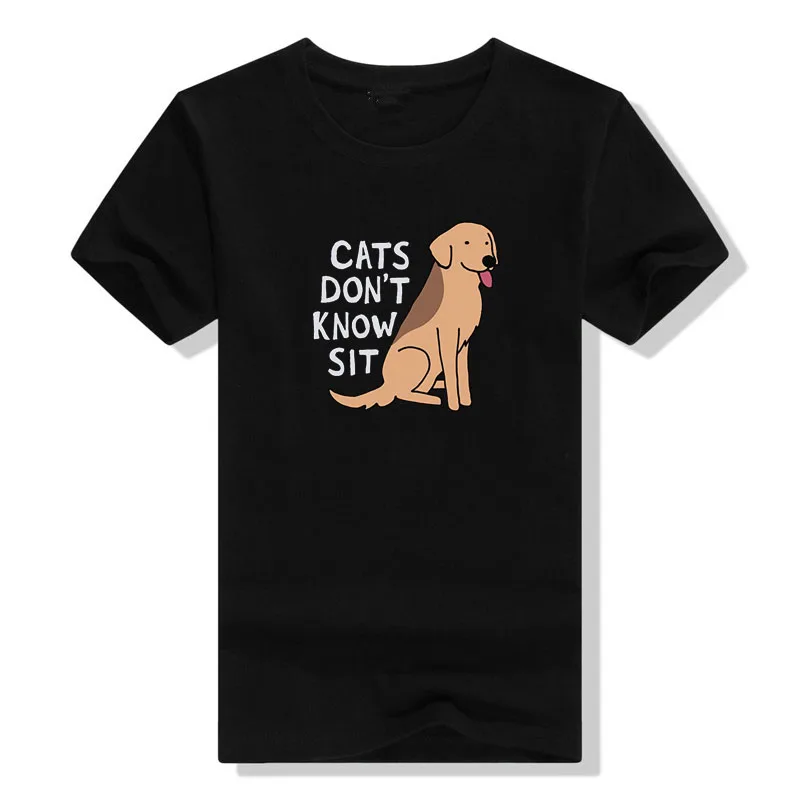 Cats Don't Know Sit Funny Dog Lover Shirt Woman T Shirts Womens Clothing Animal Dogs Graphic Tee Tops Summer Fashion Novelty