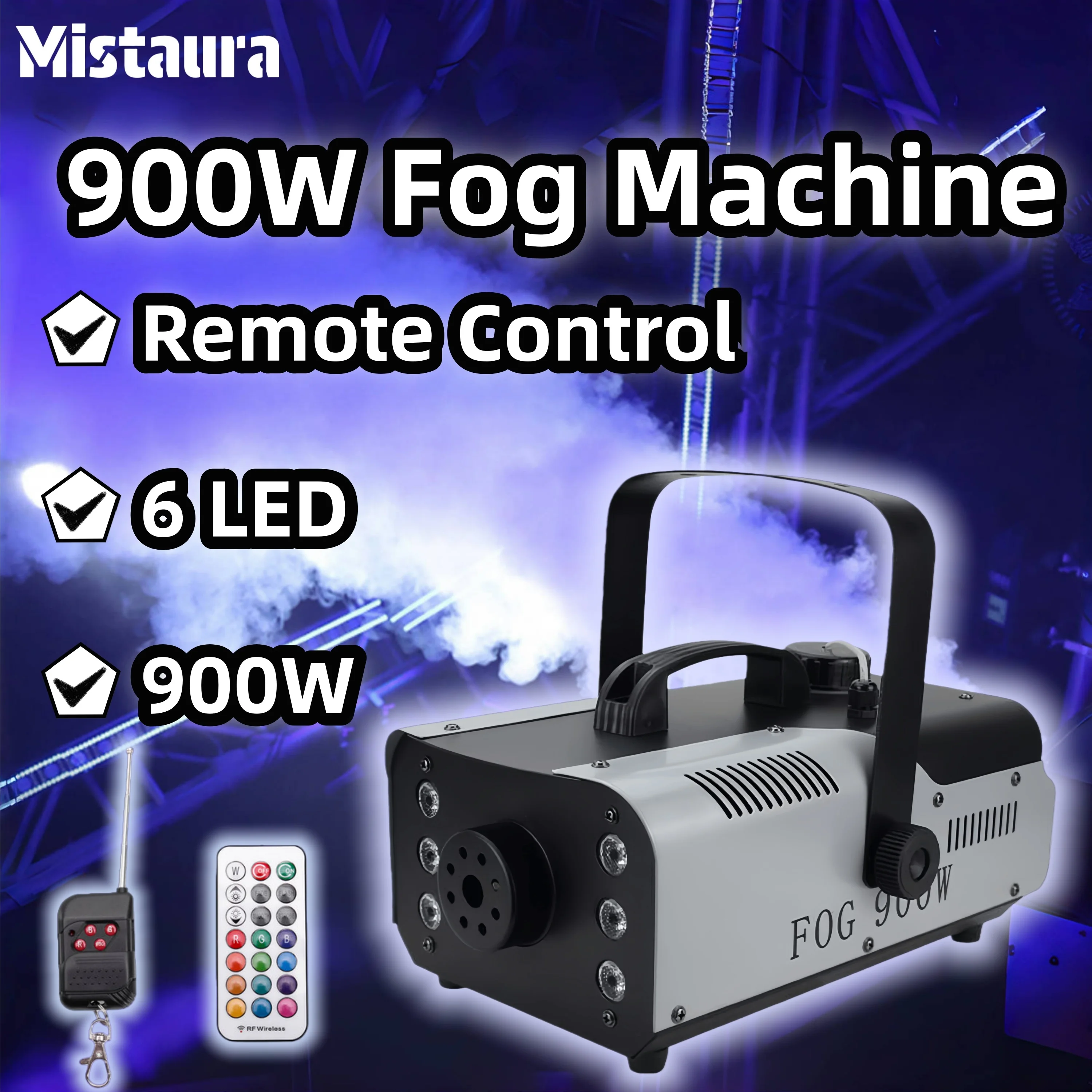900W 6 LED Fog Machine Remote Control Smoke Machine Special Effect Stage Equipment for Bar DJ Party Disco Wedding Setting