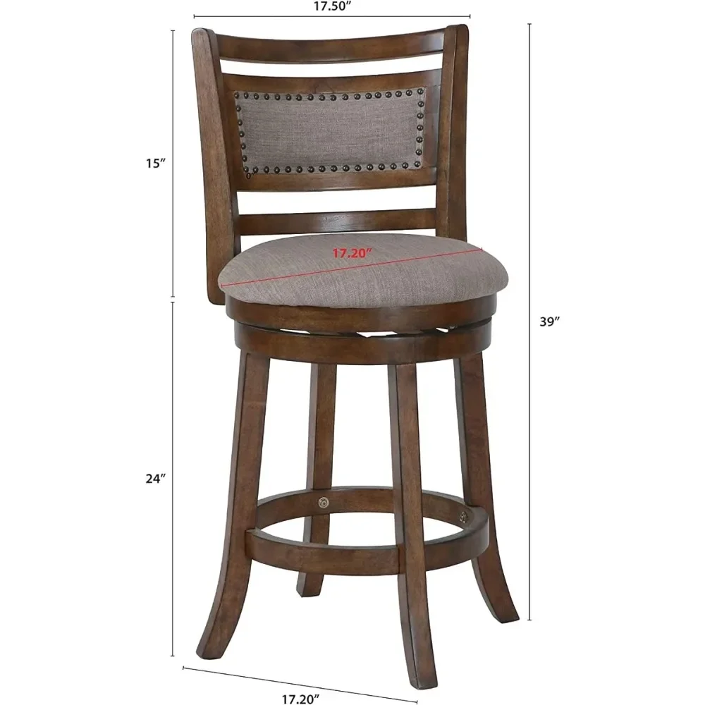 24-Inch Barstool Aberdeen Counter Swivel Bar Stool With Open Back and Fabric Upholstered Seat & Back Rest Brown Chairs Chair