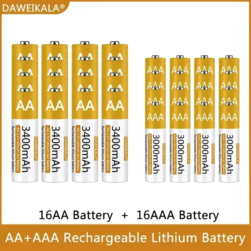 100% Genuine AA/AAA Battery 1.5V Rechargeable Polymer Lithium-ion Battery 1.5V AA/AAA Battery with USB charger
