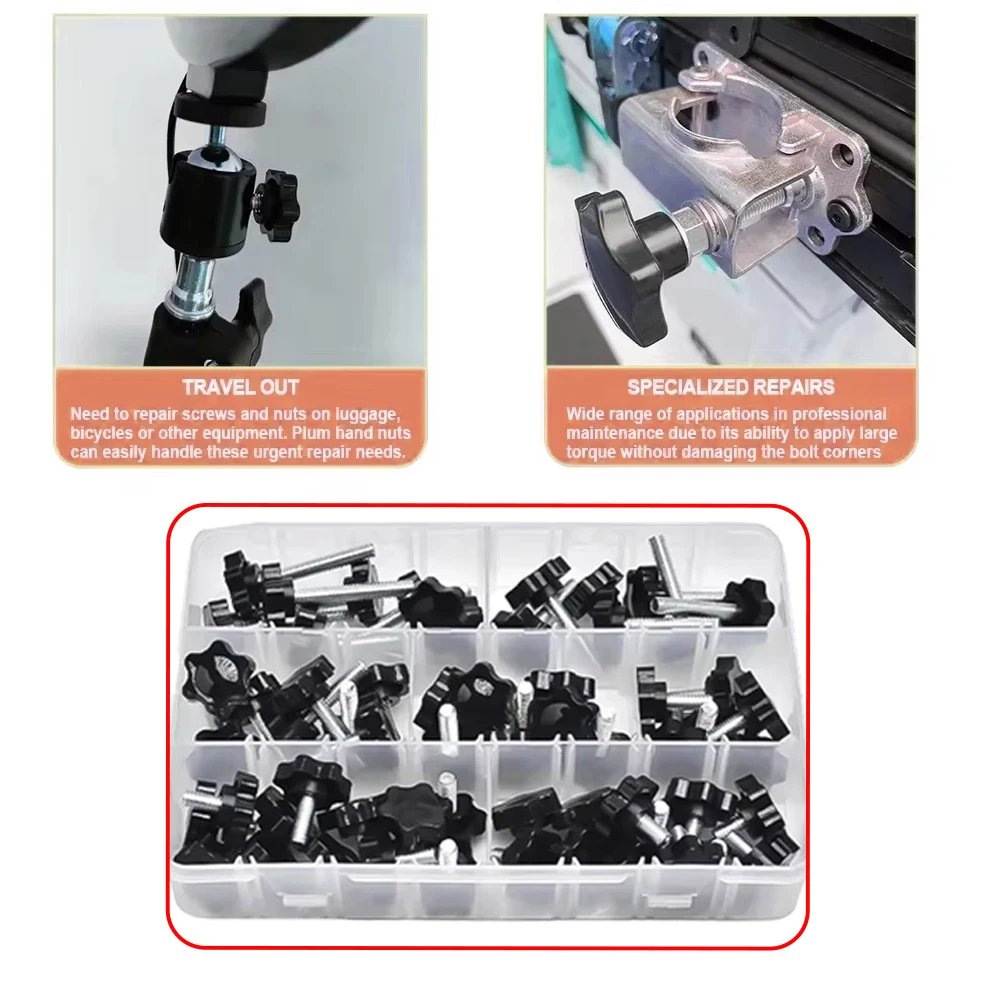 

Hand Knob Screws Bolt Nut kit Plum Handle Six-star Glue Star Shape Head Thread Clamping Thumb Handle Machine Bolts M5 M6 M8