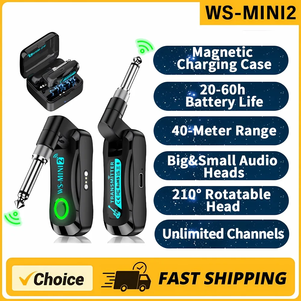 2.4GHz Mini Wireless Guitar System Rechargeable Audio Wireless Guitar Transmitter Receiver for Guitar Bass Electric Instruments