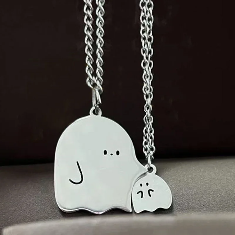 2pcs Necklace Creative Big Ghost and Little Monster Hug Couple Necklaces Lover Pendant Sweater Clavicle Chain Valentine Gift