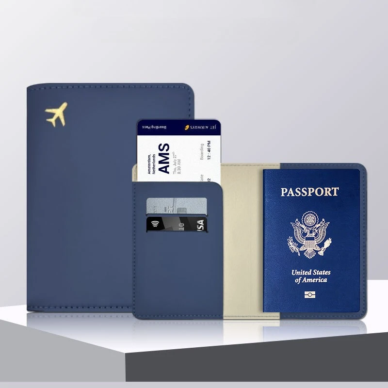 

Thick PU Passport Covers Hot Stamping Airplane Passport Holder Men and Women Passport Case ID Card Holder Plane Ticket Holder
