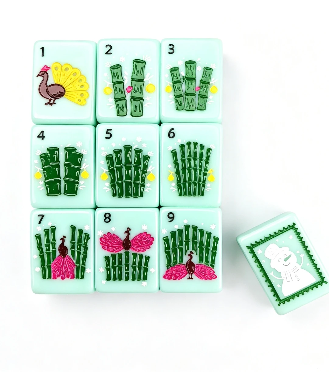 Christmas Theme American Mahjong Set 160Pcs Light Green Acrylic Tiles Hand‑Painted Holiday Game Gift for Christmas Home Party