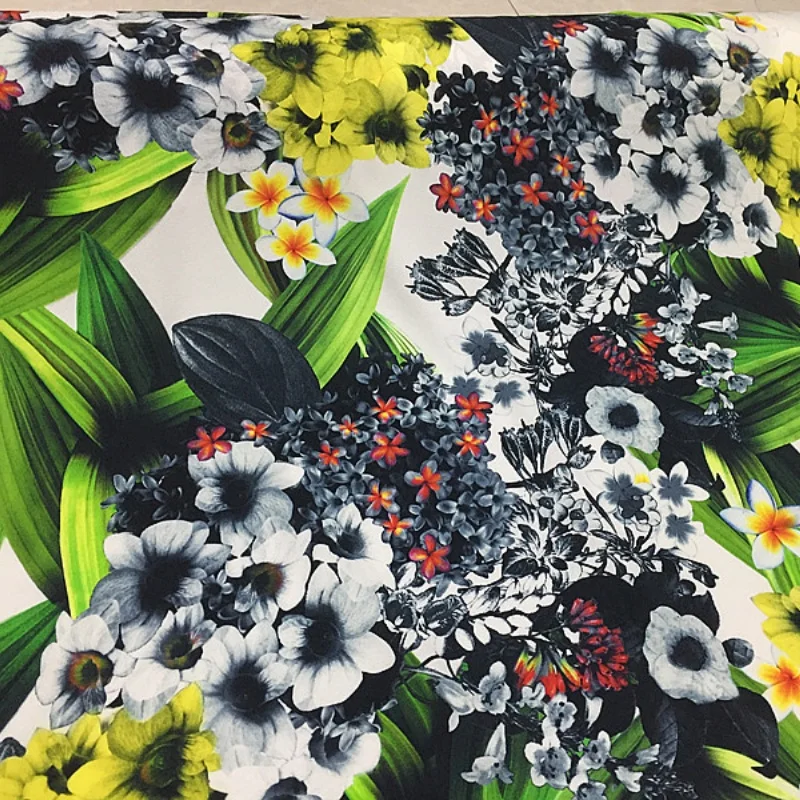 

1 meter 95% Mulberry Silk 5% Spandex 22 momme Heavy Silk Fabric Spring Floral Printed 106cm 41.7" wide by the yard XL156