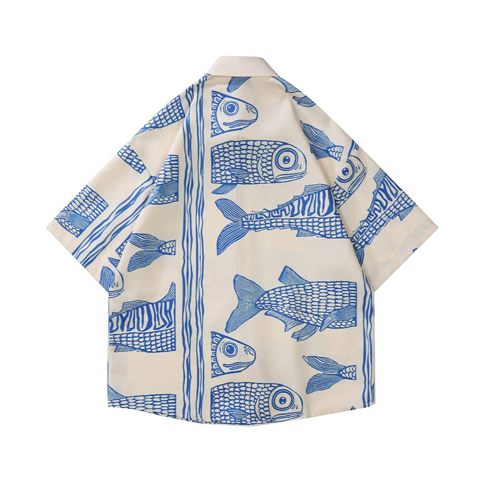 Camisa para hombre, Tops de gran tamaño de estilo americano, moda urbana frita de verano 2023, estampado de peces pequeños, nuevas camisas