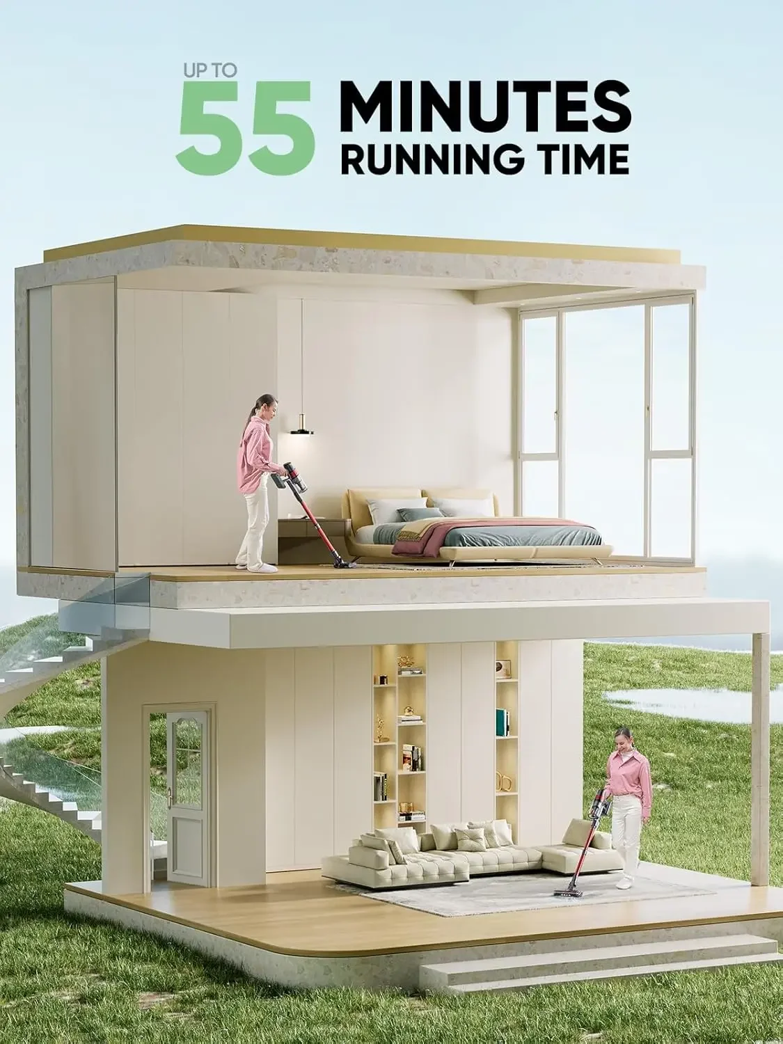 Vacuum Cleaner, 450W 40Kpa Stick Vacuum with Touch Screen, 55 Mins Runtime Rechargeable Vacuum, Lightweight Powerful Vacuum Clea