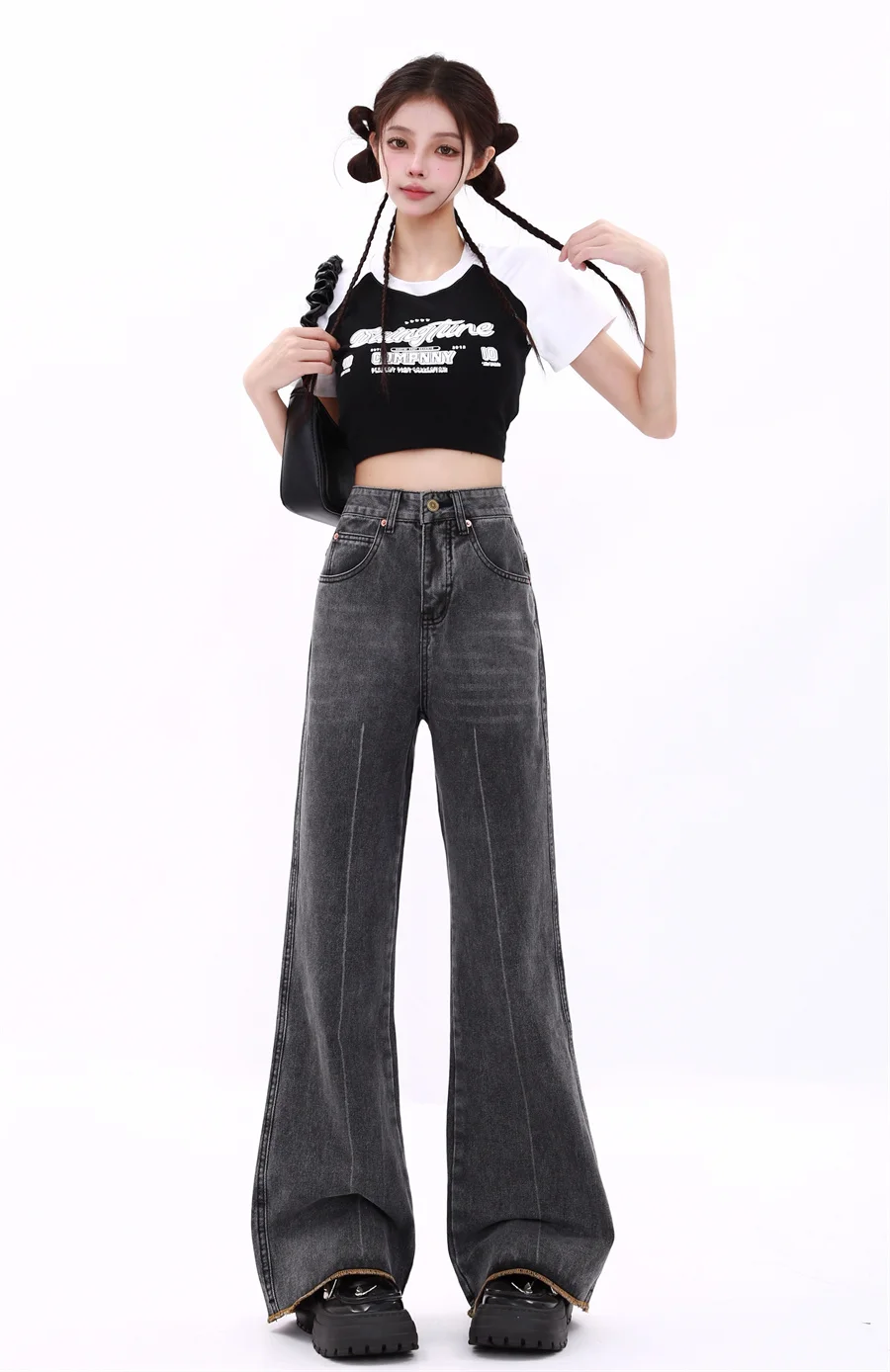 WCFCX STUDIO Fashion High Waist Flare Jeans Women Retro Y2K Loose Pants Harajuku Streetwear Straight Wide Leg Denim Trousers