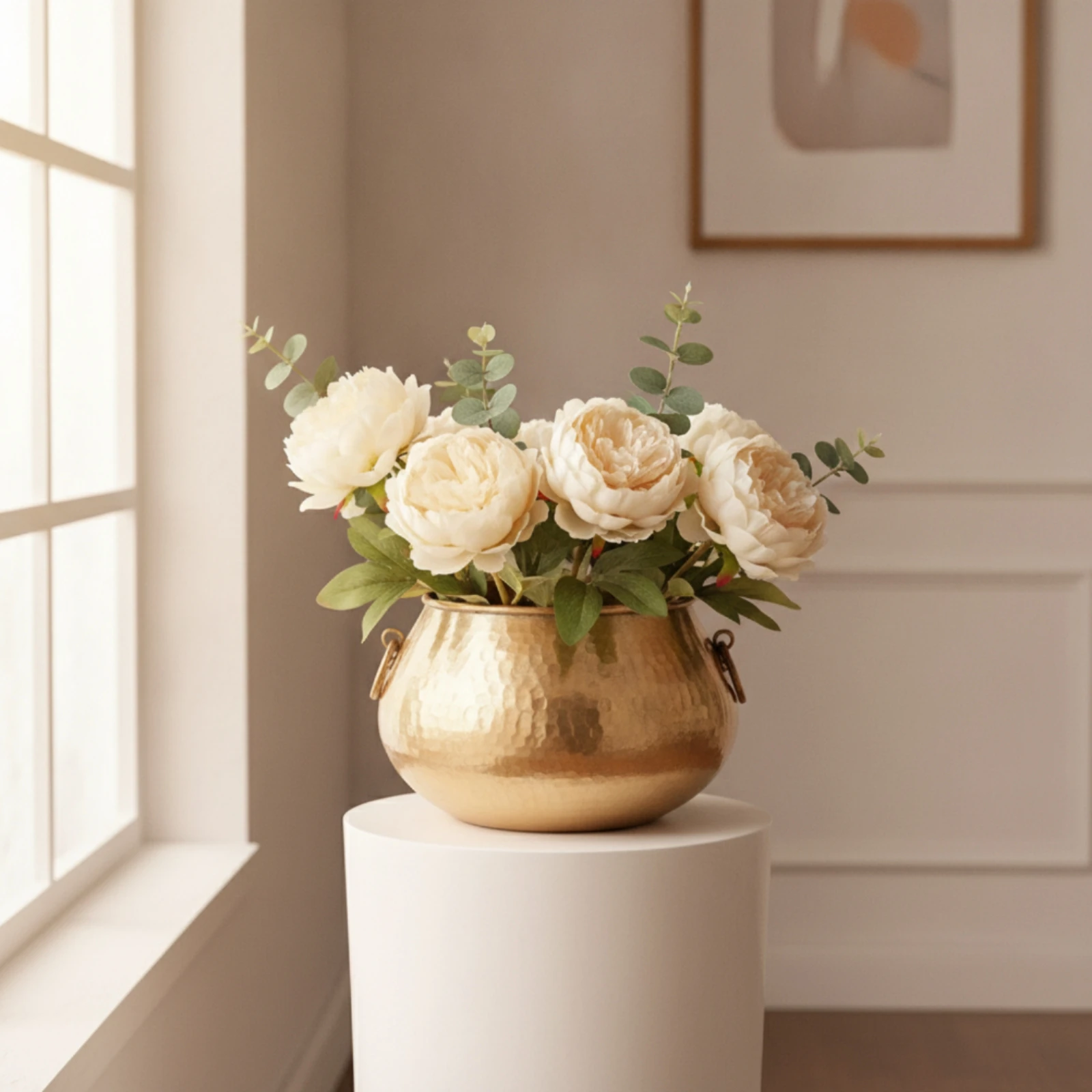 Metal Vase with Handles Gold Decorative Vase Vessel Lustrous for Tabletop, Entryway