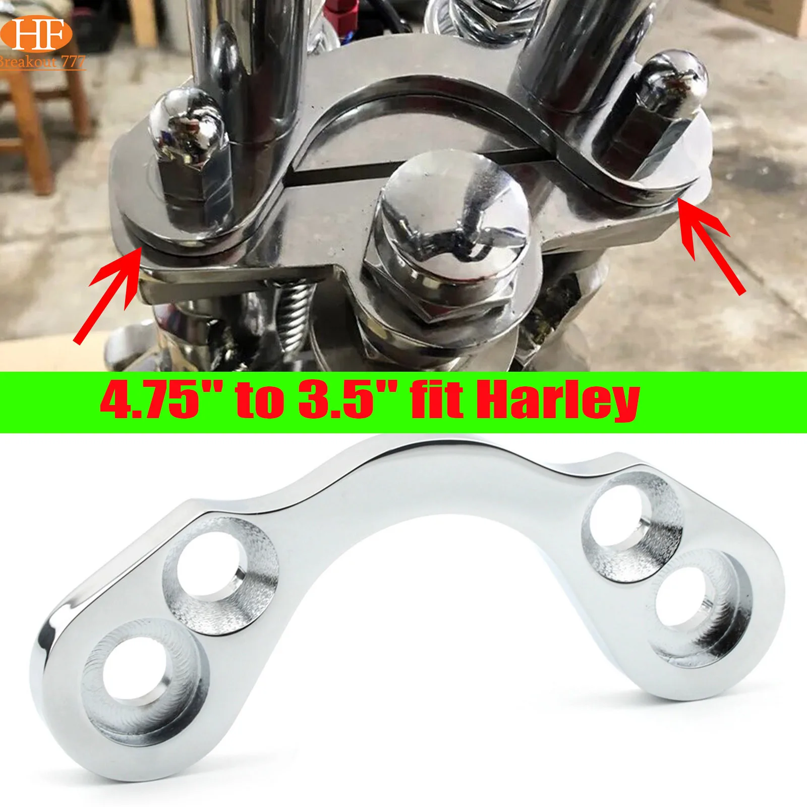 

Motorcycle Springer Handlebar Tree Adapter Top Clamp 4.75" to 3.5" Wide Riser For Harley Bobber Chopper 200 250 Stainless Steel