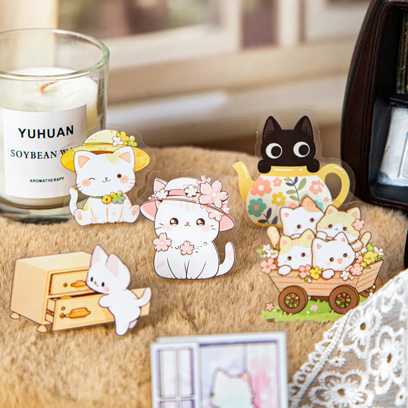 Card Lover 20 Pcs [Meow Fun Park Series] Cute Cat Theme  Stickers PET Sticker Paper Scrapbooking Material Scrapbook Kit