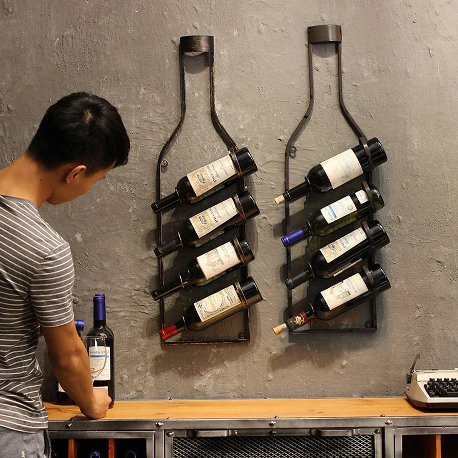 Retro Wall Mount Wine Rack Display Storage Organizer 4 Bottle Home Pub Bar Decor Wine Rack Home
