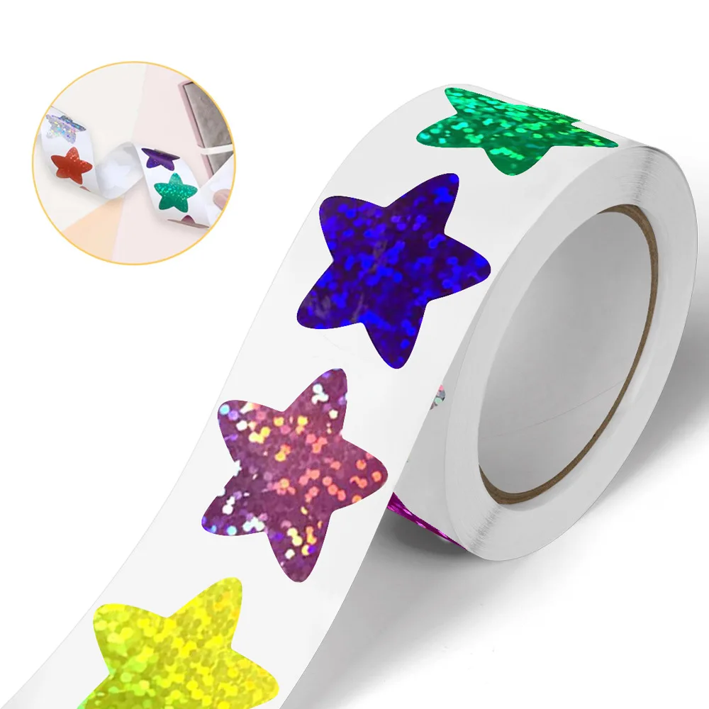 Pegatinas láser brillantes de colores para decoración del hogar, suministros de manualidades de arte para niños, tarjetas de felicitación, juguete de regalo, estrellas autoadhesivas, 100-500 piezas