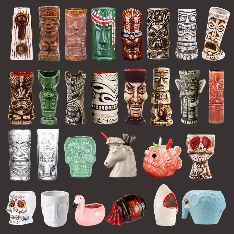Hawaii Ceramic Tiki Mug Creative Cocktail Cup Easter Island Tiki Mugs Halloween Perfect Bar Party Tropical Gift for Bar Tool