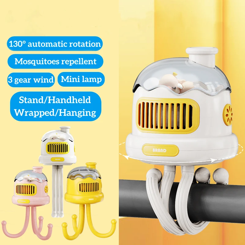 Usb recarregável portátil ao ar livre repelir o ventilador do carrinho de criança do mosquito 130 ° ventilador de refrigeração de ar sem fio giratório automático bladeless