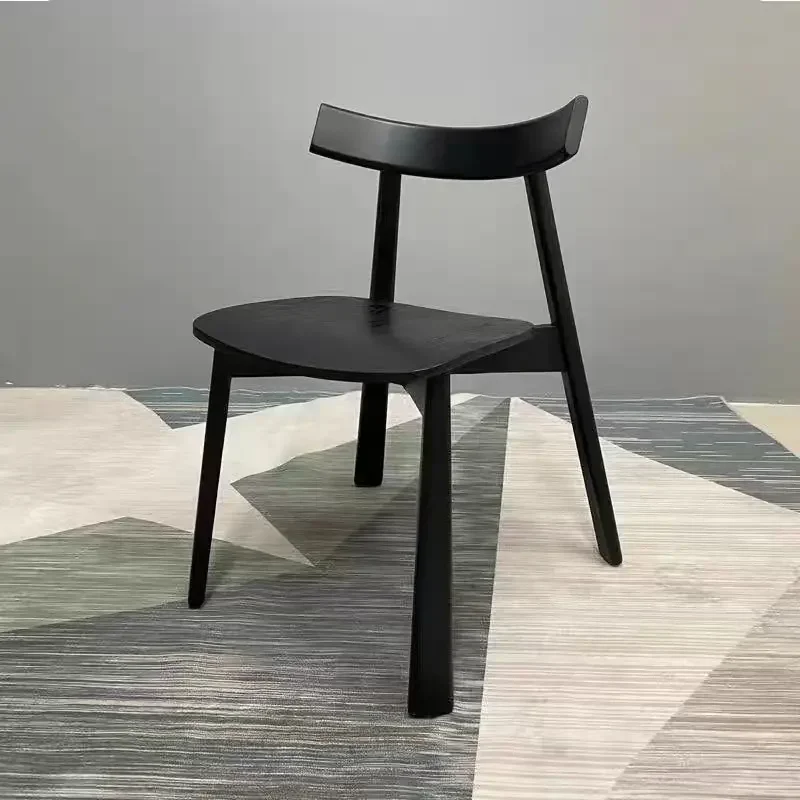 Ash wood dining chair Home Nordic solid wood hotel chair Modern simple restaurant Black versatile back chair