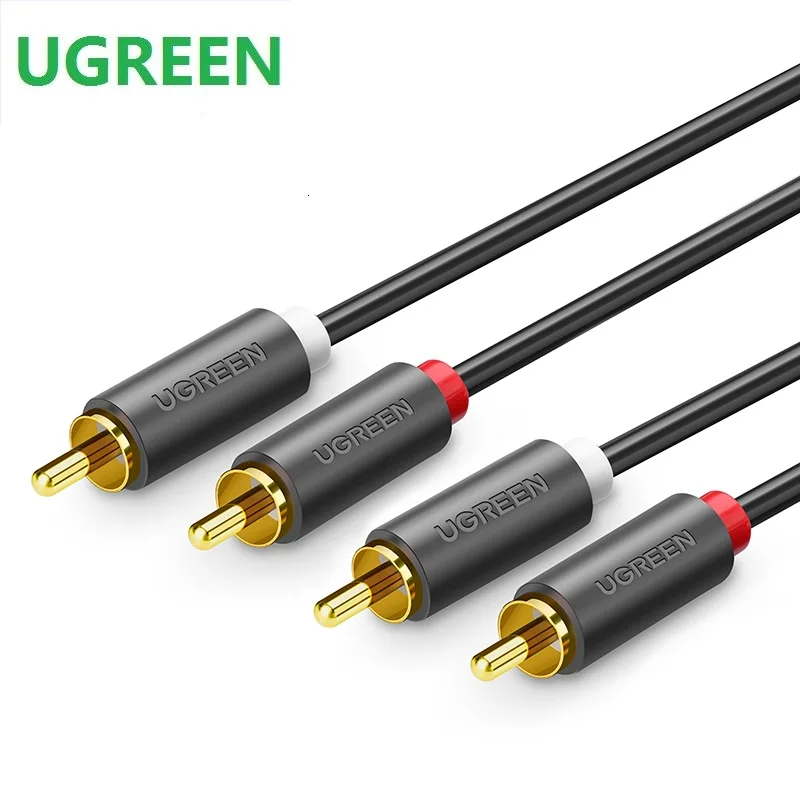 Ugreen 2RCA Double Lotus Head Audio Cable Signal Line Amplifier Metal Shield Connector Gold-Plated