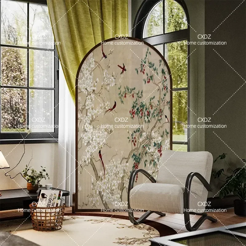 Magnolia Flower and Bird Screen Partition for Living Room Entrance Aisle Bedroom Sofa Blocking Mobile Solid Wood Seat Divider