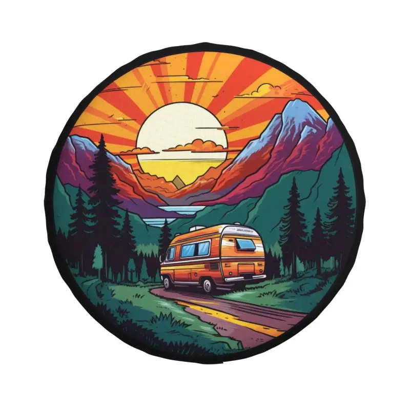 Custom Mountain Camper Adventure Camping Spare Tire Cover for Honda CRV 4WD 4x4 Trailer Car Wheel Protector 14\