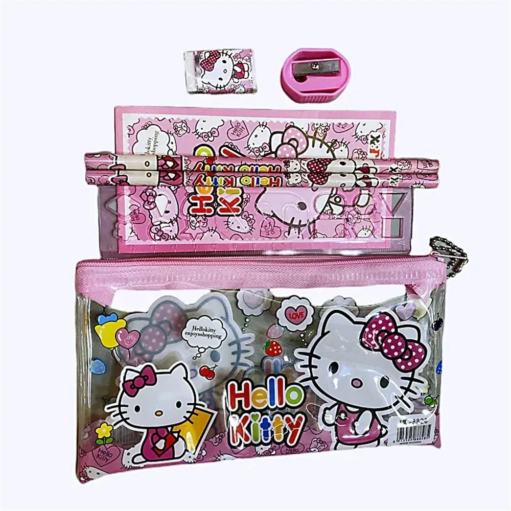 6 pz/Sanrio Kid stazionario Set hellogykitty Anime studente borse a matita gomma righello temperamatite astuccio Notebook regali per studenti