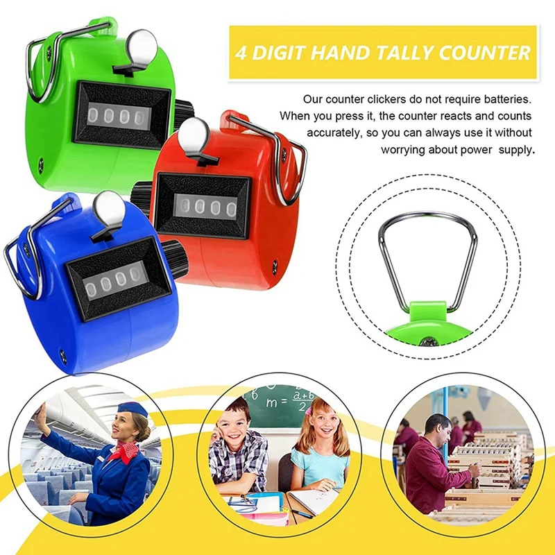 6 PCS Hand Counter 4 Digit Mechanical Palm Click Counter Assorted Color Hand Hold Counter Clicker With Metal Finger Ring