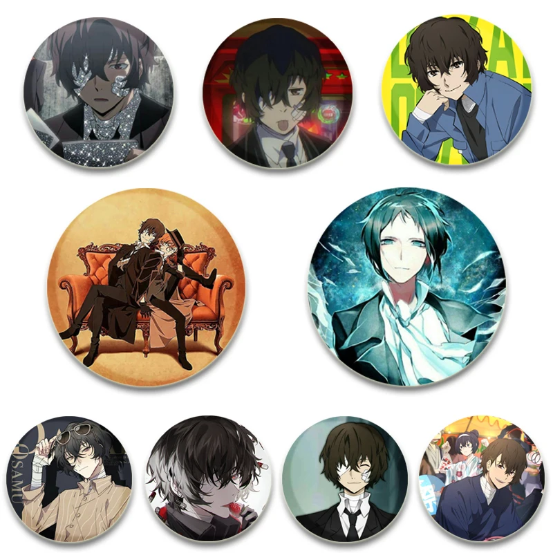 Anime Character Osamu Dazai/Akiko Yosano/Atsushi Nakajima/Kyouka Izumi Badge Button Pin Snap-on Brooch for Clothes Decoration