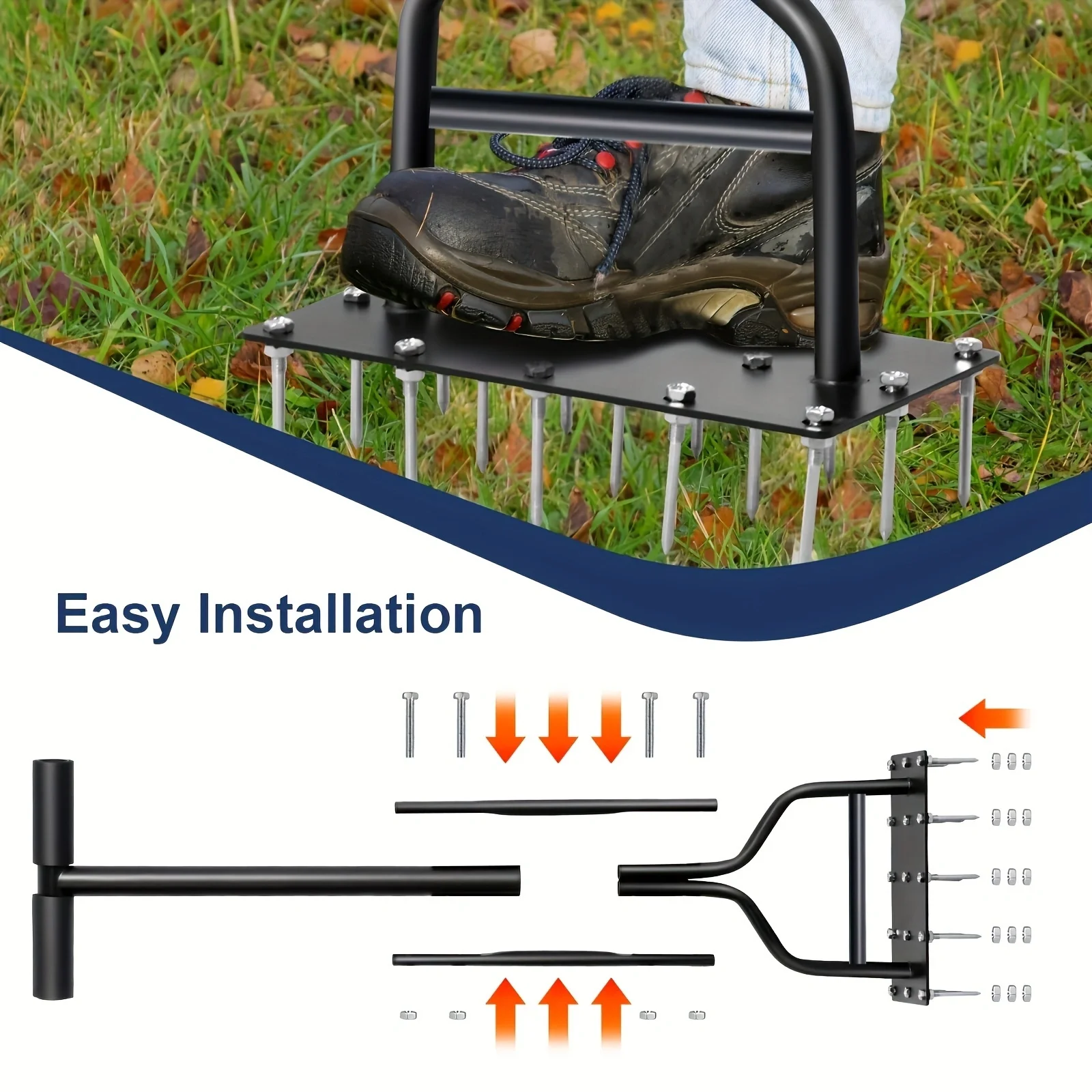 Lawn Aerator Spike Manual Tool with 15 Tine Spikes Manual Dethatching Soil Aerating Lawn for Yard Lawn Care and Lawns Loosening