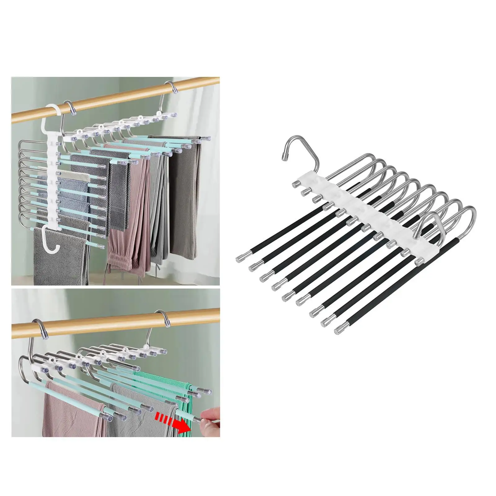 Multi Layer Folding Pants Hangers Slack Wardrobe Travel Hotel Hanging Rack Black