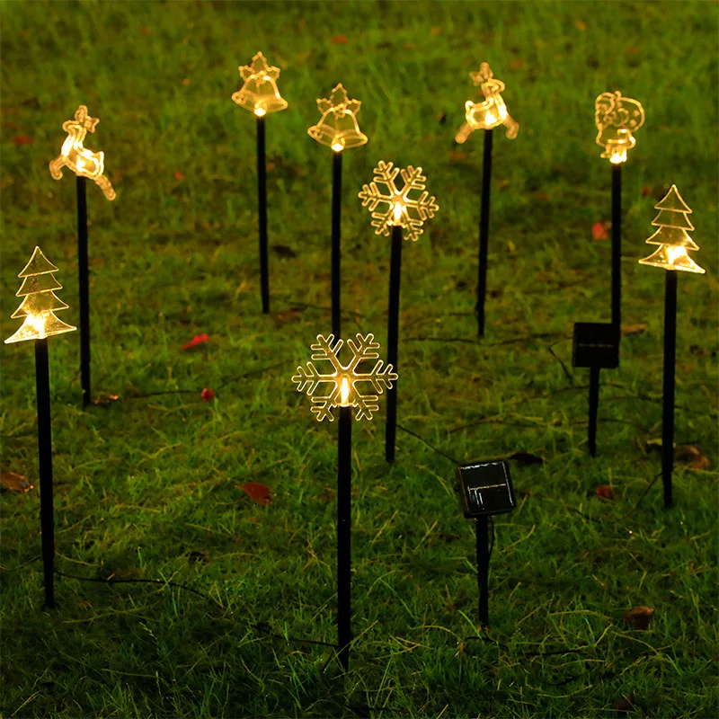 Solar LED Christmas Lights Pentagram Snowflake Christmas Tree Bells Deer Garden Outdoor Lawn Landscape Christmas String Lights