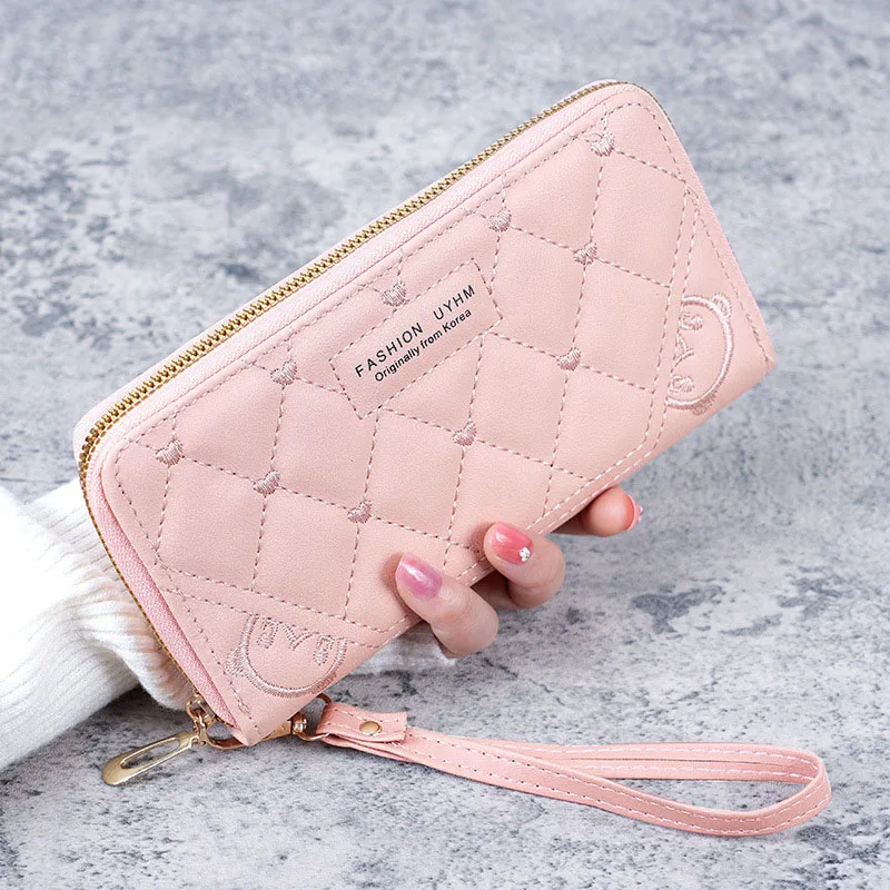 Women Zipper Purse Wallets Fashion Heart Female Solid Color PU Leather Coin Purses Ladies Long Wristband Card Holder Clutch Bag