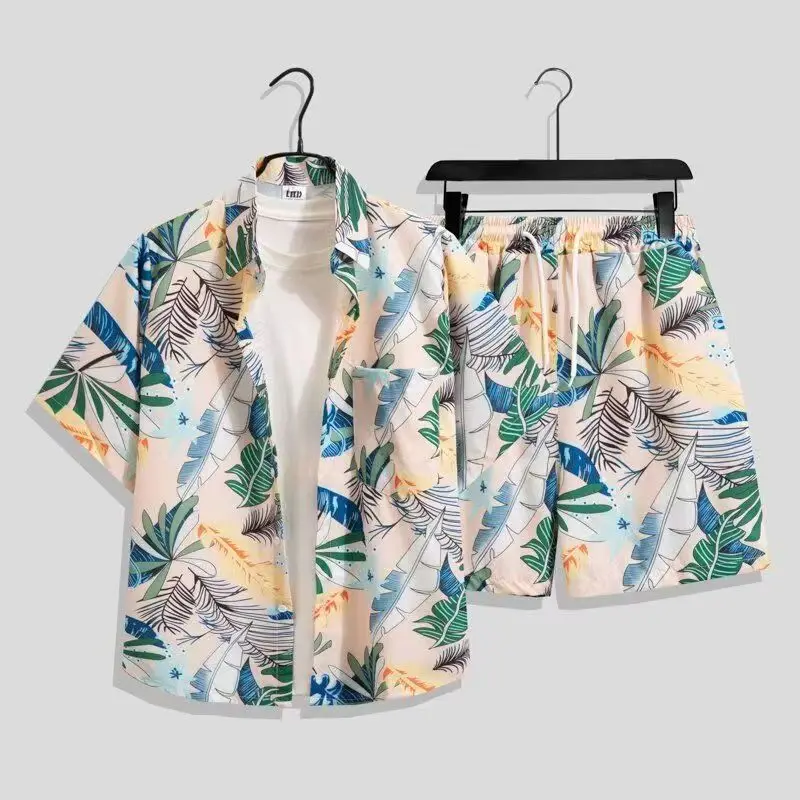Men's Hawaiian Beach Sets Single Breasted Short Sleeve Shirt and Shorts Casual Summer Vacation Travel Two Piece Sets Men 2025