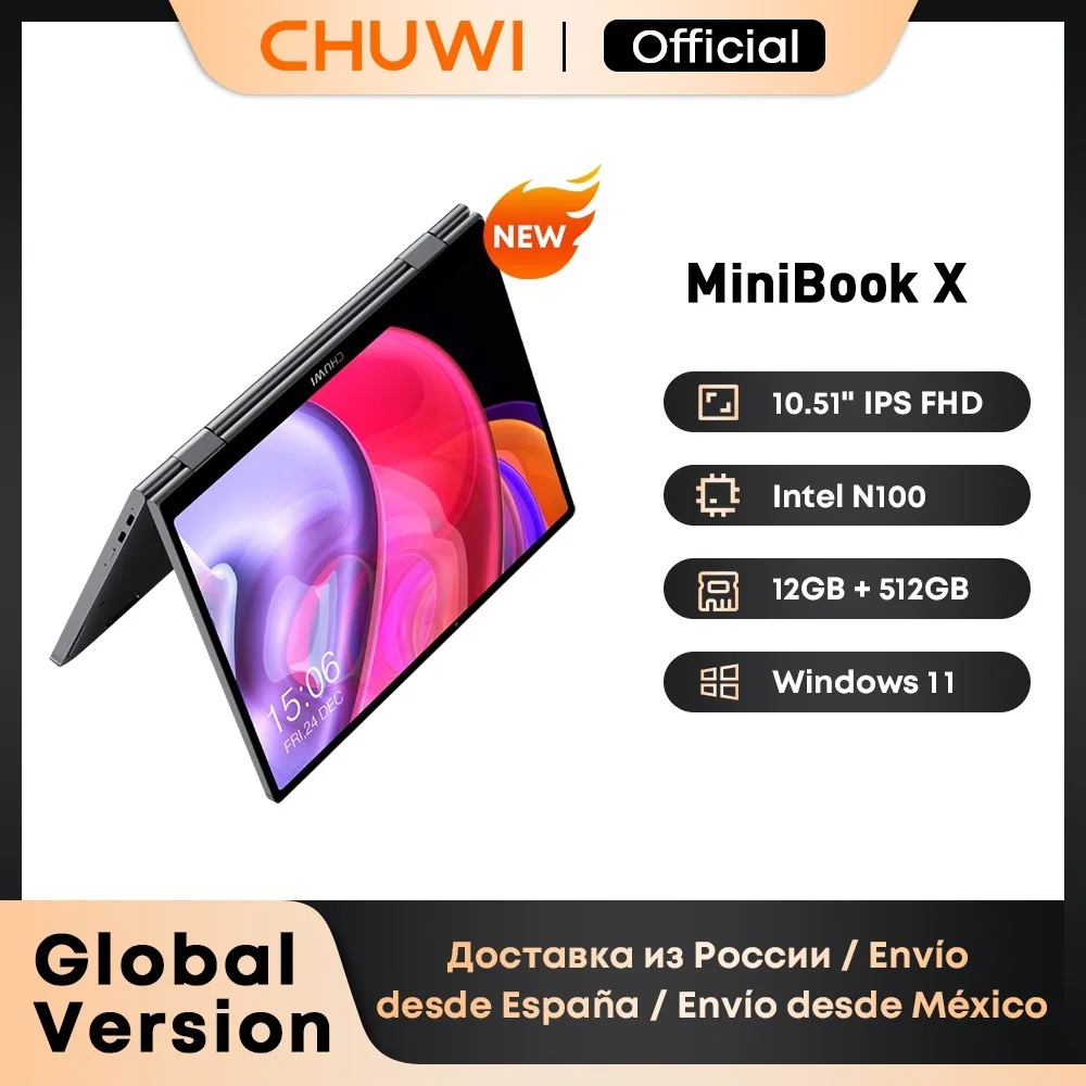 CHUWI MiniBook X Laptop Tablet 2 In 1 Intel N100 /N5100 10.51'' FHD IPS Screen 12GB LPDDR5 512G SSD Windows 11 Notebook 1200*1920