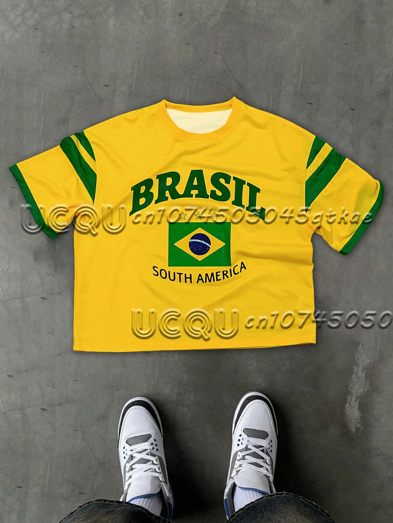 Camiseta con estampado de bandera y letras brasileñas, cuello redondo, holgada, de secado rápido, de manga corta, estilo femenino, Top informal de media manga para parejas