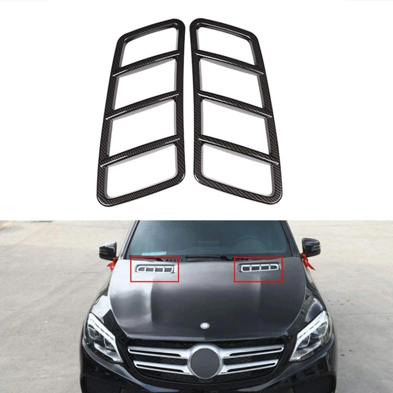 2x Koolstofvezel Zwarte Motorkap Motor Ontluchtingsdeksel Trim Voor Mercedes Benz Ml W166 2012-2015 Gl X166 2013-2015