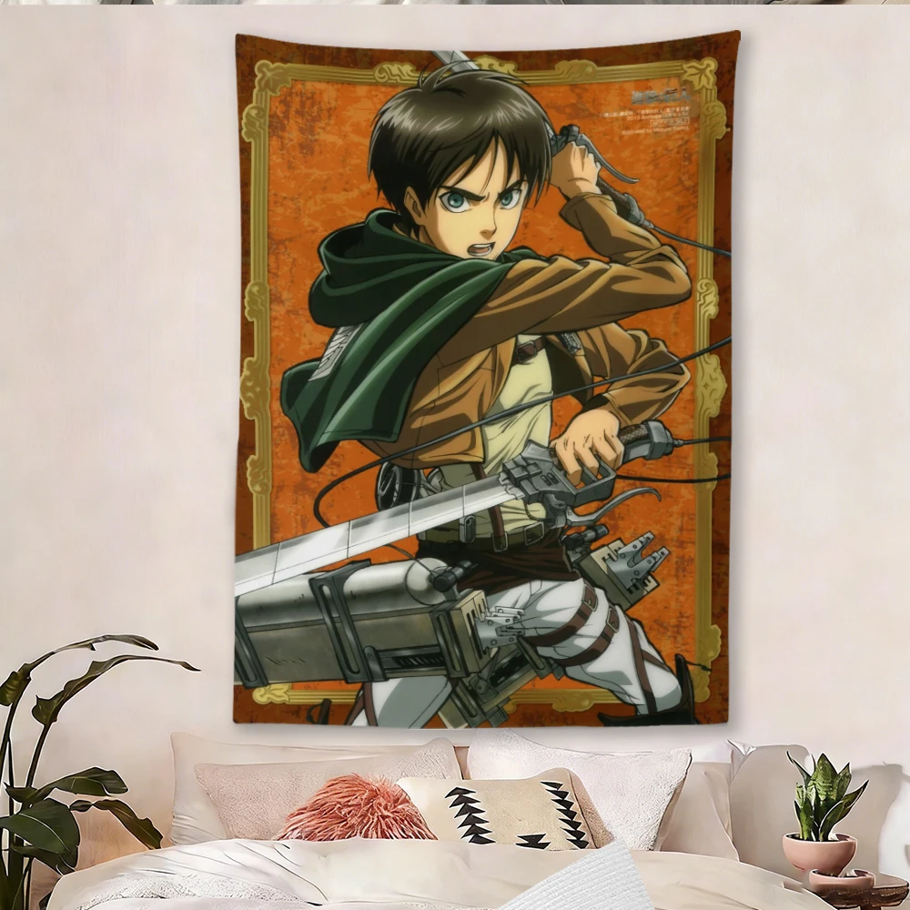 Attack On Titan Eren Yeager Anime Tapestry Survey Corps Character Print Wall Hanging, Japanese Manga Aesthetic Background