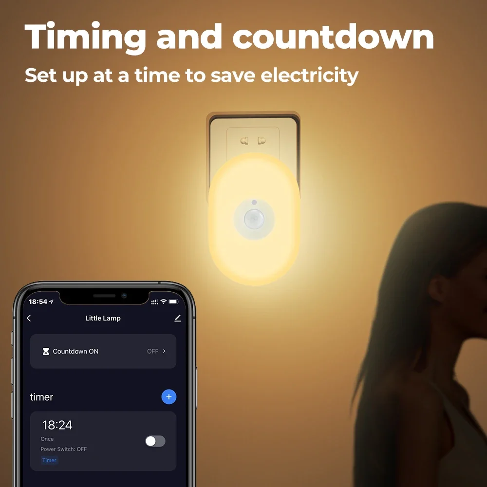 

Wi-Fi Smart LED Ночник PIR Датчик движения ЕС США Великобритания Подключаемый настенный светильник Теплый белый RGB Приложение для комнаты Голос для дома