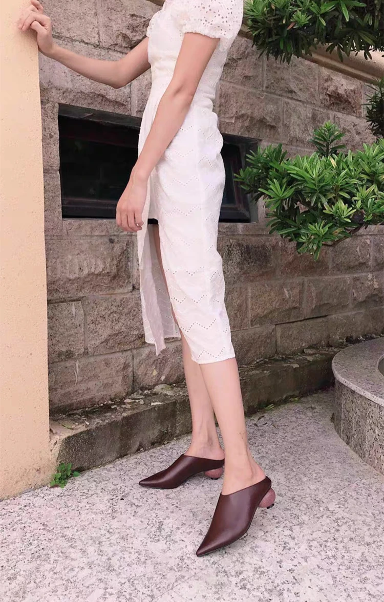 2024 Spring Summer Pebble Heel Ball Heel Women Fashion Sandals Elegant Genuine Leather Elegant Comfy Ladies Shoe Female Egg Heel